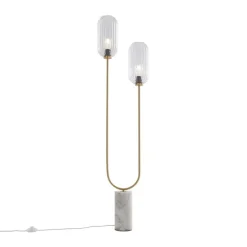 QAZQA Schlafzimmerlampen|Küchenlampen*Art-Déco-Stehleuchte aus Messing mit klarem Glas, 2-flammig – Rid