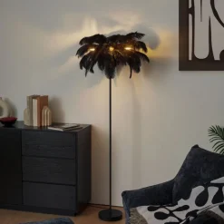 QAZQA Stehlampen|Wohnzimmerlampen*Art-Déco-Stehleuchte schwarz mit schwarzen Federn - Peahen