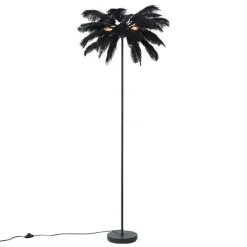 QAZQA Stehlampen|Wohnzimmerlampen*Art-Déco-Stehleuchte schwarz mit schwarzen Federn - Peahen