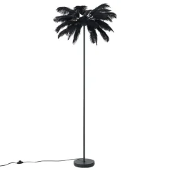 QAZQA Stehlampen|Wohnzimmerlampen*Art-Déco-Stehleuchte schwarz mit schwarzen Federn - Peahen