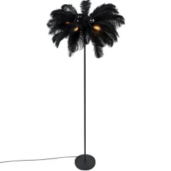 QAZQA Stehlampen|Wohnzimmerlampen*Art-Déco-Stehleuchte schwarz mit schwarzen Federn - Peahen