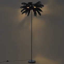 QAZQA Stehlampen|Wohnzimmerlampen*Art-Déco-Stehleuchte schwarz mit schwarzen Federn - Peahen