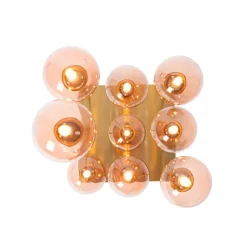 QAZQA Deckenleuchten|Esszimmerlampen*Art-Deco-Deckenlampe Gold mit rosa Glas 9 Lichter - Athen