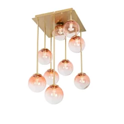 QAZQA Deckenleuchten|Esszimmerlampen*Art-Deco-Deckenlampe Gold mit rosa Glas 9 Lichter - Athen