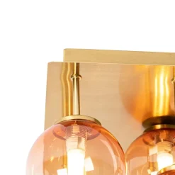 QAZQA Deckenleuchten|Esszimmerlampen*Art-Deco-Deckenlampe Gold mit rosa Glas 9 Lichter - Athen