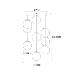 QAZQA Deckenleuchten|Esszimmerlampen*Art-Deco-Deckenlampe Gold mit rosa Glas 9 Lichter - Athen