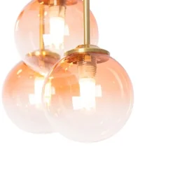 QAZQA Deckenleuchten|Esszimmerlampen*Art-Deco-Deckenlampe Gold mit rosa Glas 9 Lichter - Athen