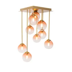 QAZQA Deckenleuchten|Esszimmerlampen*Art-Deco-Deckenlampe Gold mit rosa Glas 9 Lichter - Athen
