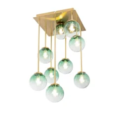 QAZQA Deckenleuchten|Wohnzimmerlampen*Art-Deco-Deckenlampe Gold mit grünem Glas 9 Lichter - Athen