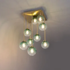 QAZQA Deckenleuchten|Wohnzimmerlampen*Art-Deco-Deckenlampe Gold mit grünem Glas 9 Lichter - Athen