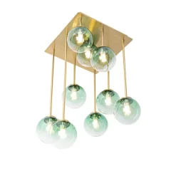 QAZQA Deckenleuchten|Wohnzimmerlampen*Art-Deco-Deckenlampe Gold mit grünem Glas 9 Lichter - Athen