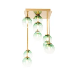 QAZQA Deckenleuchten|Wohnzimmerlampen*Art-Deco-Deckenlampe Gold mit grünem Glas 9 Lichter - Athen
