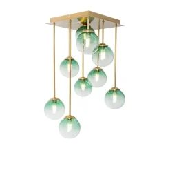 QAZQA Deckenleuchten|Wohnzimmerlampen*Art-Deco-Deckenlampe Gold mit grünem Glas 9 Lichter - Athen