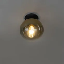 QAZQA Schlafzimmerlampen|Küchenlampen*Art-Deco-Deckenlampe schwarz mit Goldglas - Pallon