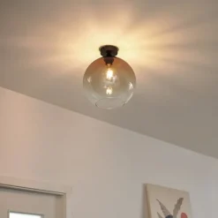 QAZQA Deckenleuchten|Wohnzimmerlampen*Art-Deco-Deckenleuchte Dunkelbronze mit braunem Glas - Sandra