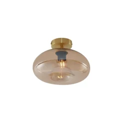 QAZQA Schlafzimmerlampen|Küchenlampen*Art-Deco-Deckenleuchte Messing mit Bernsteinglas - Busa