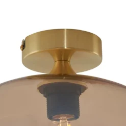 QAZQA Schlafzimmerlampen|Küchenlampen*Art-Deco-Deckenleuchte Messing mit Bernsteinglas - Busa