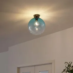 QAZQA Deckenleuchten|Wohnzimmerlampen*Art-Deco-Deckenleuchte Messing mit blauem Glas - Sandra