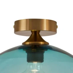 QAZQA Deckenleuchten|Wohnzimmerlampen*Art-Deco-Deckenleuchte Messing mit blauem Glas - Sandra