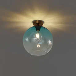 QAZQA Deckenleuchten|Wohnzimmerlampen*Art-Deco-Deckenleuchte Messing mit blauem Glas - Sandra