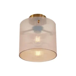 QAZQA Schlafzimmerlampen|Küchenlampen*Art-Deco-Deckenleuchte Messing mit Bernsteinglas - Laura