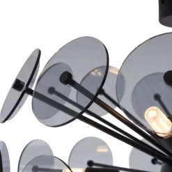 QAZQA Deckenleuchten|Wohnzimmerlampen*Art-Deco-Deckenleuchte Schwarz mit Rauchglas - Atomic