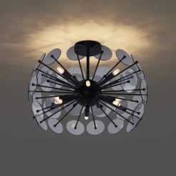 QAZQA Deckenleuchten|Wohnzimmerlampen*Art-Deco-Deckenleuchte Schwarz mit Rauchglas - Atomic