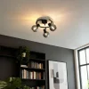 QAZQA Küchenlampen|Deckenstrahler*Art-Deco-Deckenleuchte schwarz mit Rauchglas 3-flammig rund - Vidro