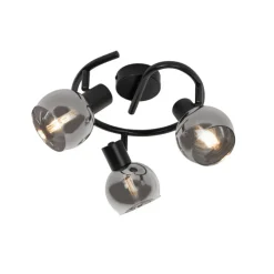 QAZQA Küchenlampen|Deckenstrahler*Art-Deco-Deckenleuchte schwarz mit Rauchglas 3-flammig rund - Vidro
