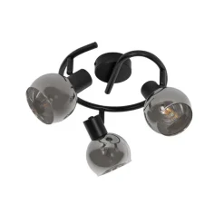 QAZQA Küchenlampen|Deckenstrahler*Art-Deco-Deckenleuchte schwarz mit Rauchglas 3-flammig rund - Vidro