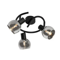 QAZQA Küchenlampen|Deckenstrahler*Art-Deco-Deckenleuchte schwarz mit Rauchglas 3-flammig rund - Vidro