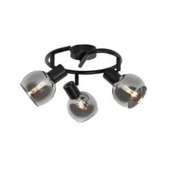 QAZQA Küchenlampen|Deckenstrahler*Art-Deco-Deckenleuchte schwarz mit Rauchglas 3-flammig rund - Vidro