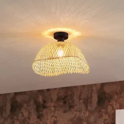 QAZQA Deckenleuchten|Wohnzimmerlampen*Art-Deco-Deckenleuchte Schwarz mit Naturbambus 40cm - Alka