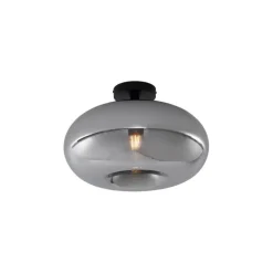 QAZQA Deckenleuchten|Wohnzimmerlampen*Art-Deco-Deckenleuchte schwarz mit Rauchglas 40cm - Busa