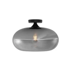 QAZQA Deckenleuchten|Wohnzimmerlampen*Art-Deco-Deckenleuchte schwarz mit Rauchglas 40cm - Busa