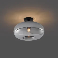 QAZQA Deckenleuchten|Wohnzimmerlampen*Art-Deco-Deckenleuchte schwarz mit Rauchglas 40cm - Busa