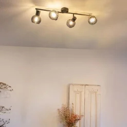 QAZQA Schlafzimmerlampen|Küchenlampen*Art-Deco-Deckenleuchte schwarz mit Rauchglas 4-flammig - Vidro