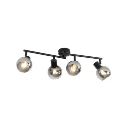 QAZQA Schlafzimmerlampen|Küchenlampen*Art-Deco-Deckenleuchte schwarz mit Rauchglas 4-flammig - Vidro