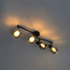 QAZQA Schlafzimmerlampen|Küchenlampen*Art-Deco-Deckenleuchte schwarz mit Rauchglas 4-flammig - Vidro