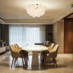 QAZQA Schlafzimmerlampen|Küchenlampen*Art-Deco-Deckenleuchte schwarz mit Opalglas 6-flammig - Uvas