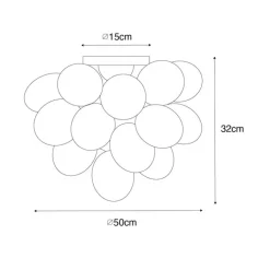 QAZQA Schlafzimmerlampen|Küchenlampen*Art-Deco-Deckenleuchte schwarz mit Opalglas 6-flammig - Uvas