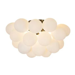 QAZQA Schlafzimmerlampen|Küchenlampen*Art-Deco-Deckenleuchte schwarz mit Opalglas 6-flammig - Uvas