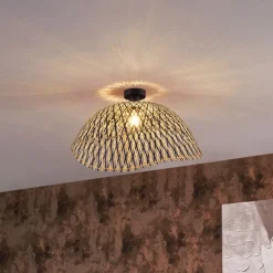 QAZQA Deckenleuchten|Wohnzimmerlampen*Art-Deco-Deckenleuchte schwarz Bambus 60 cm - Alka