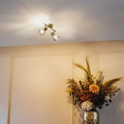 QAZQA Schlafzimmerlampen|Küchenlampen*Art-Deco-Deckenleuchte schwarz mit Rauchglas 2-flammig - Vidro