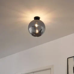 QAZQA Schlafzimmerlampen|Küchenlampen*Art-Deco-Deckenleuchte schwarz mit Rauchglas - Sandra