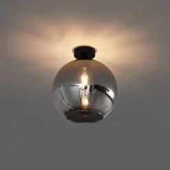 QAZQA Schlafzimmerlampen|Küchenlampen*Art-Deco-Deckenleuchte schwarz mit Rauchglas - Sandra