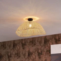 QAZQA Deckenleuchten|Wohnzimmerlampen*Art-Deco-Deckenleuchte Schwarz mit Naturbambus 60cm - Alka