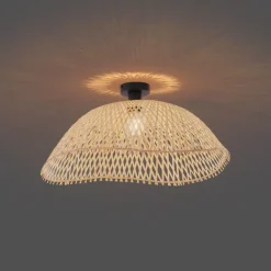 QAZQA Deckenleuchten|Wohnzimmerlampen*Art-Deco-Deckenleuchte Schwarz mit Naturbambus 60cm - Alka