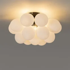 QAZQA Schlafzimmerlampen|Küchenlampen*Art-Deco-Deckenleuchte schwarz mit Opalglas 4-flammig – Uvas