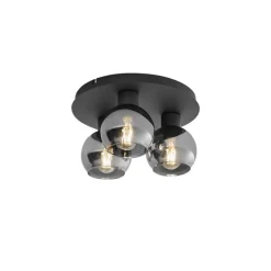 QAZQA Schlafzimmerlampen|Küchenlampen*Art-Deco-Deckenleuchte schwarz mit Rauchglas 3-flammig - Vidro